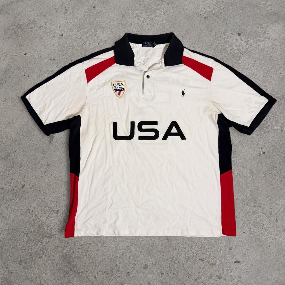Polo Ralph Lauren Team USA Polo Shirt XL Tall White Red Blue Shield #3